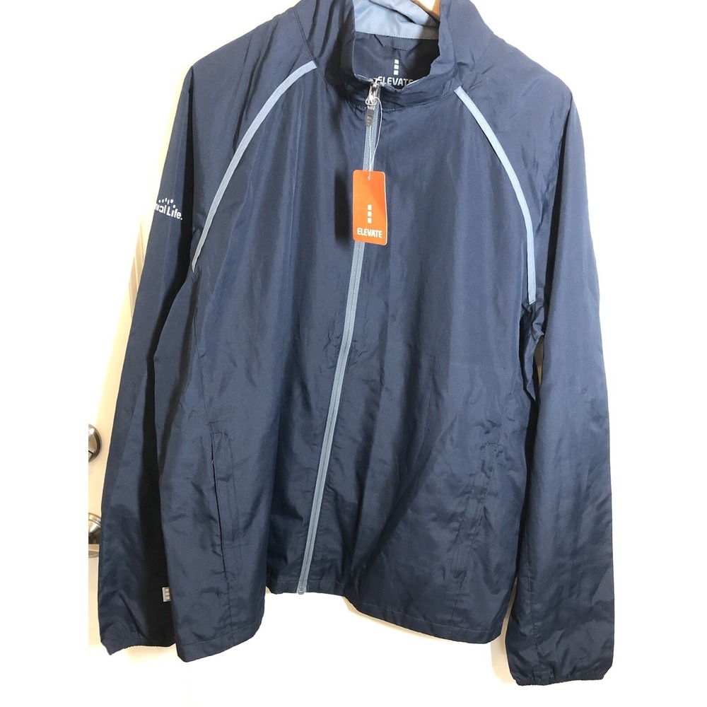 Elevate Jacket Mens Large Navy Windbreaker Coat Egmont Packable Logo Tags‎
